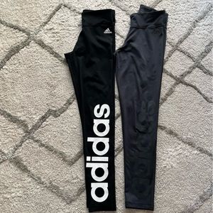 Adidas leggings black and gray athletic spellout logo small